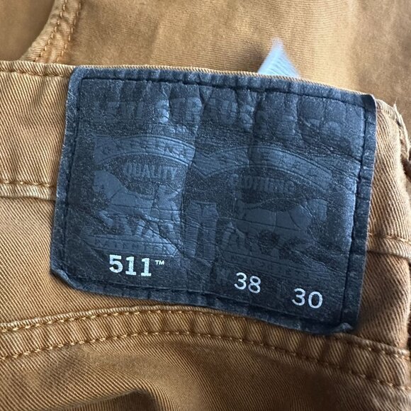 Levi 511 Brown Denim Jean Pant Men 38x30 Black Label Workwear Slim Straight - Picture 4 of 12